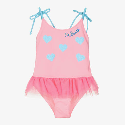 MC2 Saint Barth-Girls Pink & Blue Glitter Heart Swimsuit | Childrensalon