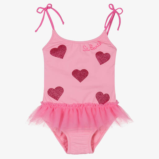 MC2 Saint Barth-Girls Pink Glitter Hearts Swimsuit | Childrensalon