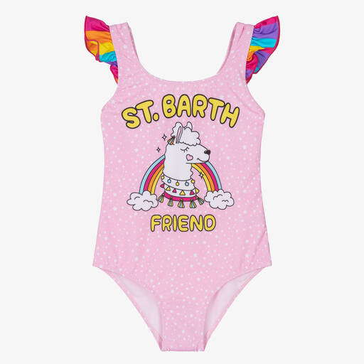 MC2 Saint Barth-Girls Pink Llama Print Swimsuit | Childrensalon