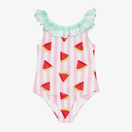 MC2 Saint Barth-Girls Pink Stripe Watermelon Swimsuit  | Childrensalon