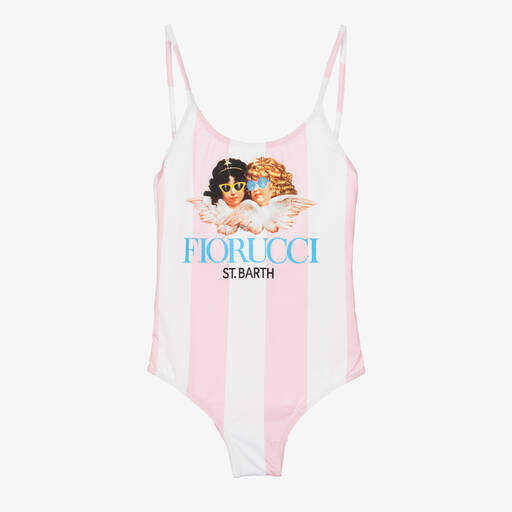 MC2 Saint Barth-Girls Pink & White Fiorucci Swimsuit | Childrensalon