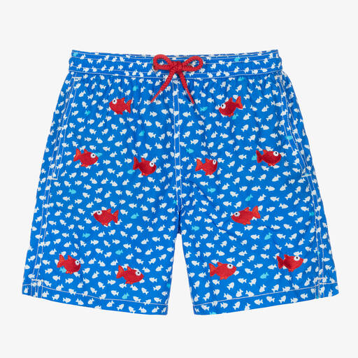 MC2 Saint Barth-Teen Boys Blue & Red Fish Swim Shorts | Childrensalon