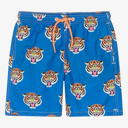 MC2 Saint Barth-Teen Boys Blue Tiger Swim Shorts | Childrensalon