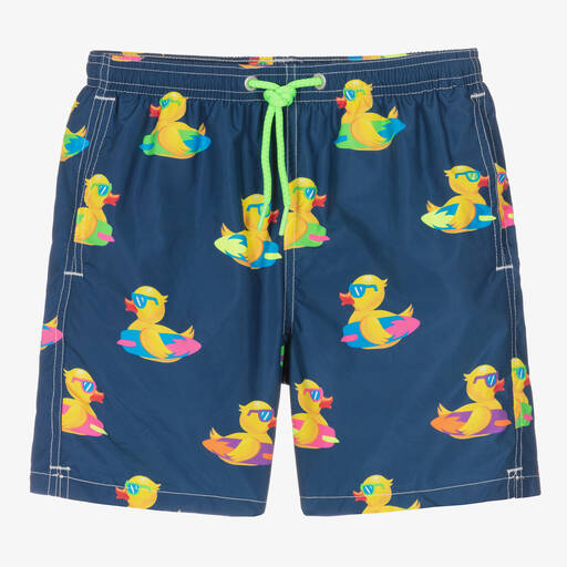 MC2 Saint Barth-Teen Boys Blue & Yellow Duck Swim Shorts | Childrensalon