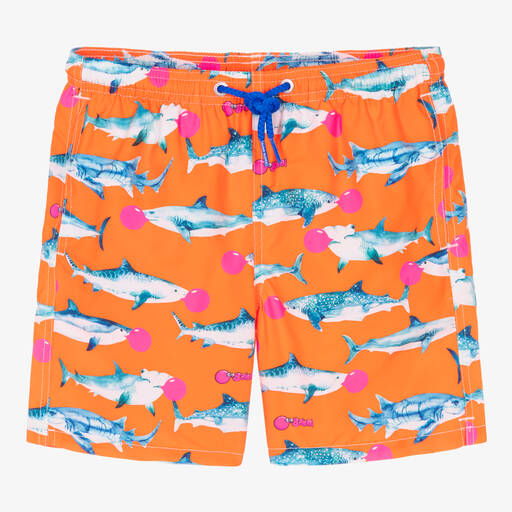 MC2 Saint Barth-Teen Boys Orange Shark Swim Shorts | Childrensalon
