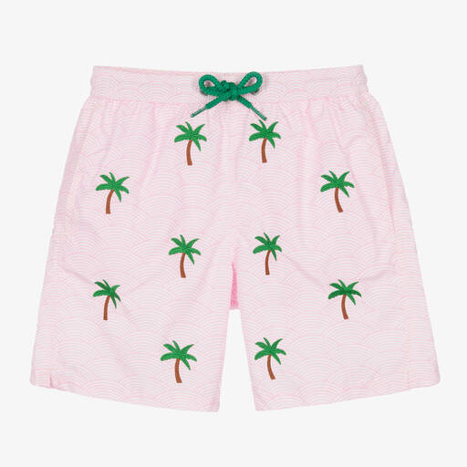 MC2 Saint Barth-Teen Boys Pink & Green Palm Tree Swim Shorts | Childrensalon