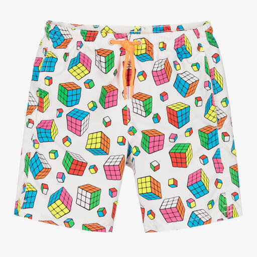 MC2 Saint Barth-Teen Boys White Rubik's Cube Swim Shorts | Childrensalon