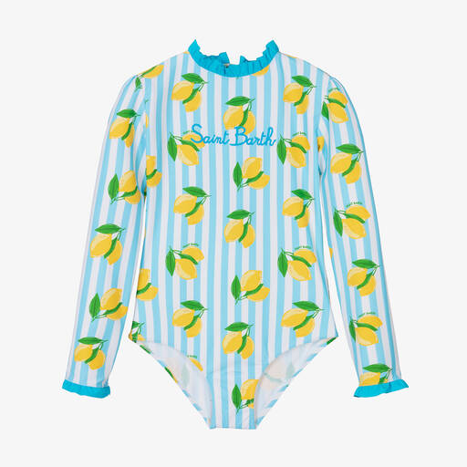 MC2 Saint Barth-Teen Girls Blue Stripe Lemons Swimsuit | Childrensalon