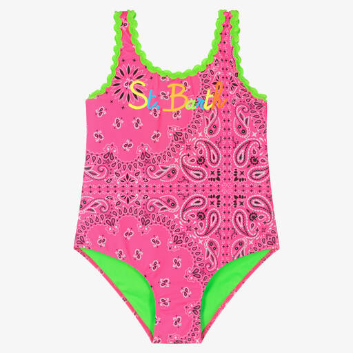 MC2 Saint Barth-Teen Girls Neon Pink Paisley Logo Swimsuit | Childrensalon