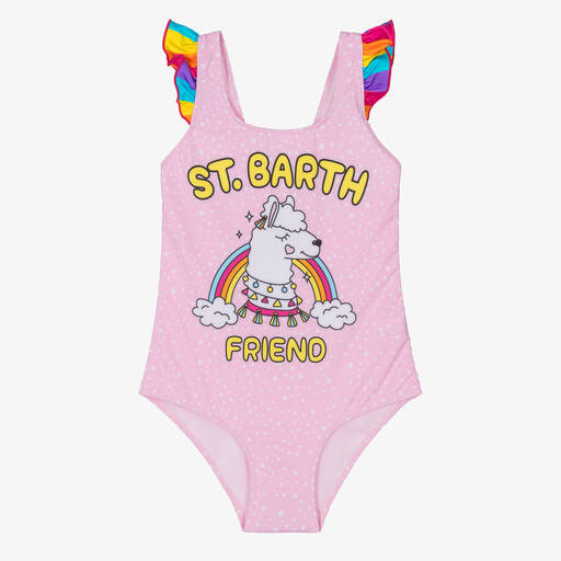 MC2 Saint Barth-Teen Girls Pink Rainbow Llama Swimsuit | Childrensalon