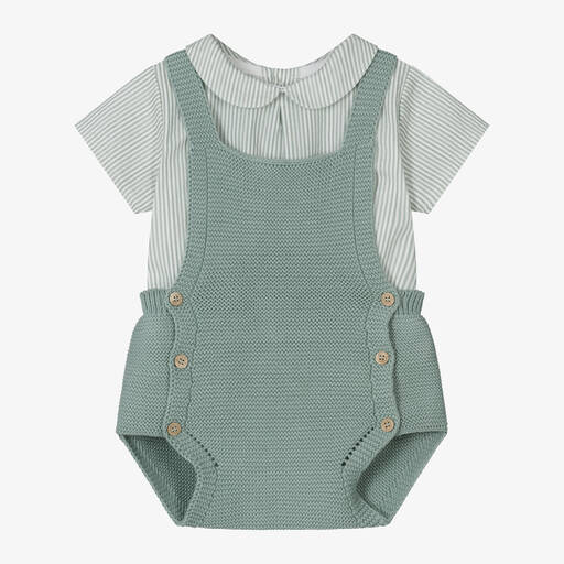 Mebi-Baby Boys Green Knitted Shortie Set | Childrensalon