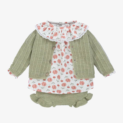 Mebi-Baby Girls Green Knit Shorts Set | Childrensalon