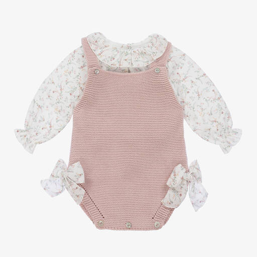 Mebi-Baby Girls Pink Cotton Knit Shortie Set | Childrensalon