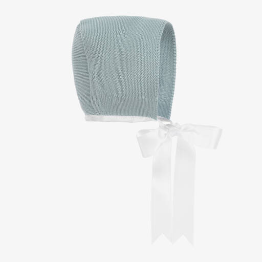 Mebi-Blue Knitted Cotton Baby Bonnet | Childrensalon