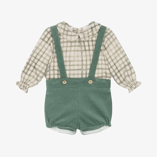 Mebi-Boys Green Cotton Shorts Set | Childrensalon