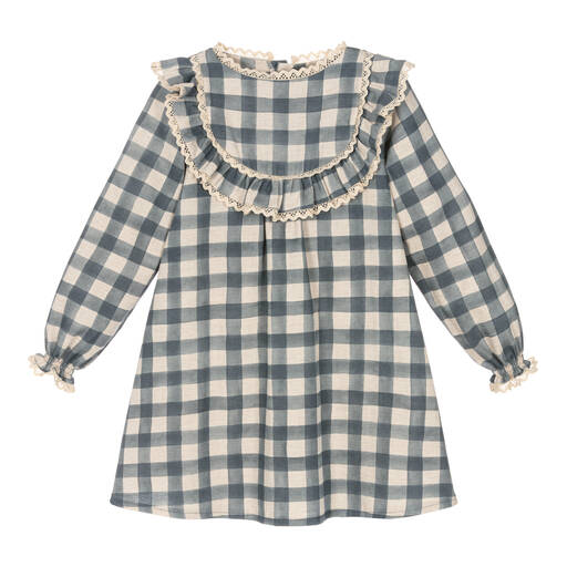 Mebi-Girls Blue Check Cotton Dress | Childrensalon