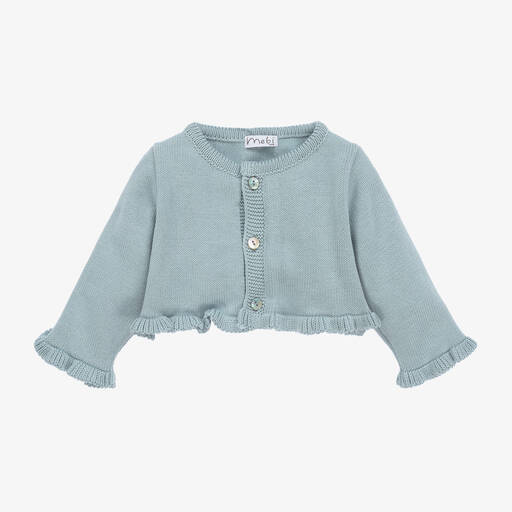 Mebi-Girls Blue Cotton Knit Cardigan | Childrensalon
