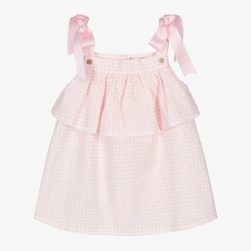 Mebi-Girls Pink Cotton Gingham Dress | Childrensalon