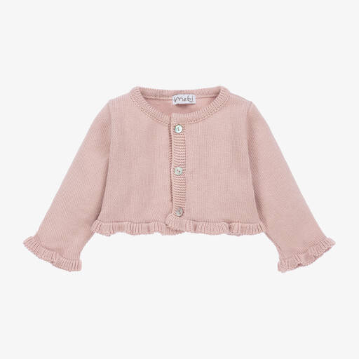 Mebi-Girls Pink Cotton Knit Cardigan | Childrensalon