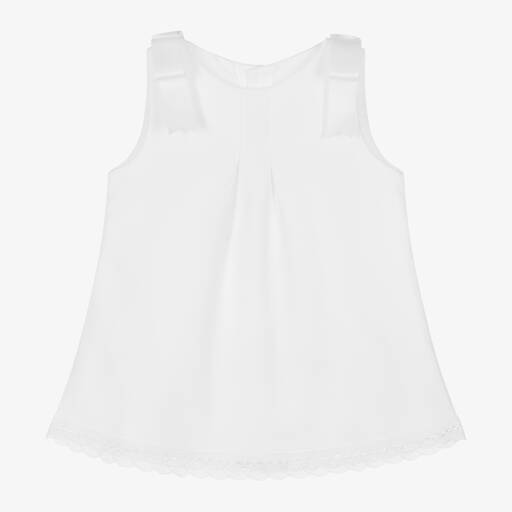 Mebi-Girls White Cotton Bow Dress | Childrensalon