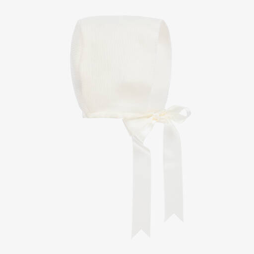 Mebi-Ivory Knitted Cotton Baby Bonnet | Childrensalon