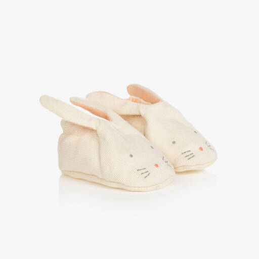 Meri Meri-Baby Girls Ivory Cotton Bunny Booties | Childrensalon