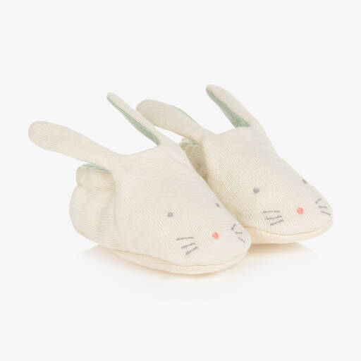 Meri Meri-Ivory Organic Cotton Bunny Baby Booties | Childrensalon