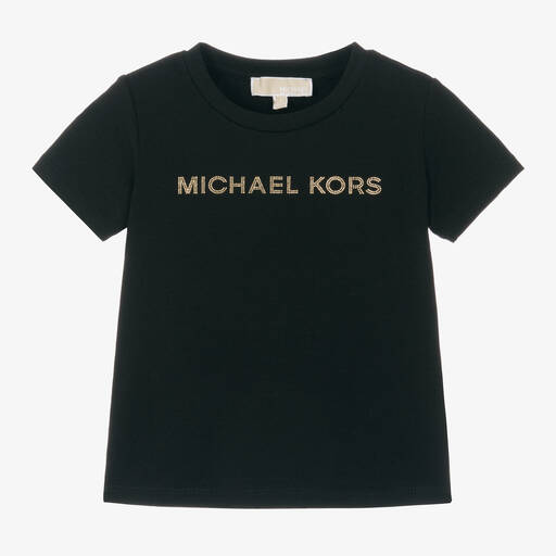 Michael Kors Kids- تيشيرت قطن عضوي لون أسود للبنات | Childrensalon