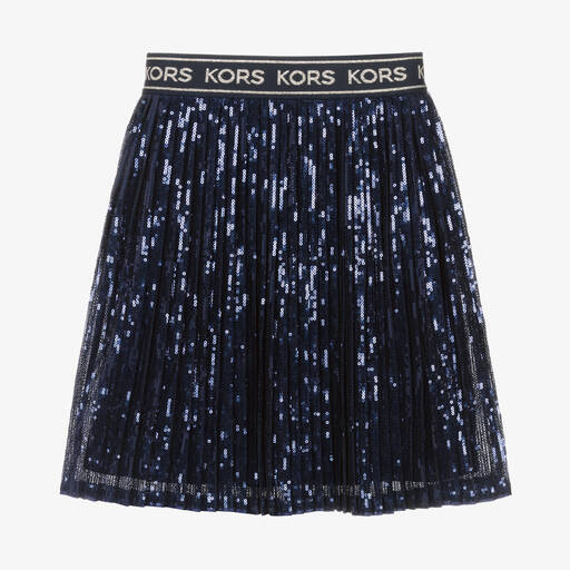 Michael Kors Kids-Girls Blue Pleated Sequined Skirt | Childrensalon