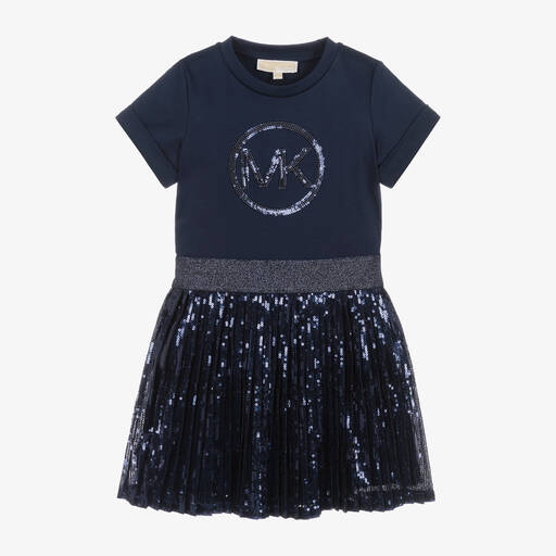 Michael Kors Kids-Girls Blue Sequin Cotton & Tulle Dress | Childrensalon