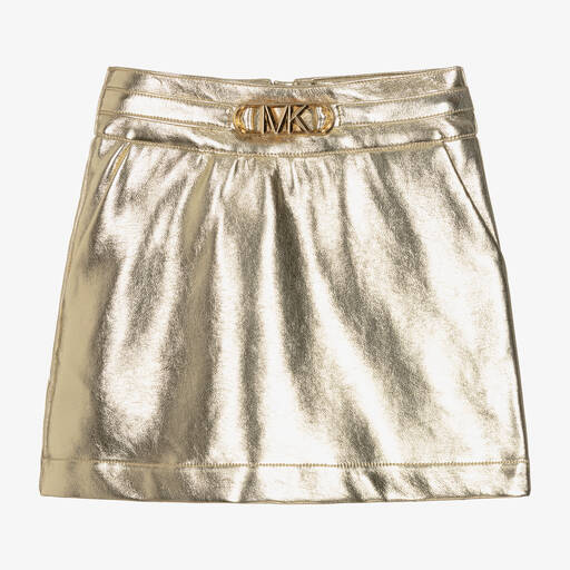 Michael Kors Kids-Girls Gold Faux Leather Skirt | Childrensalon