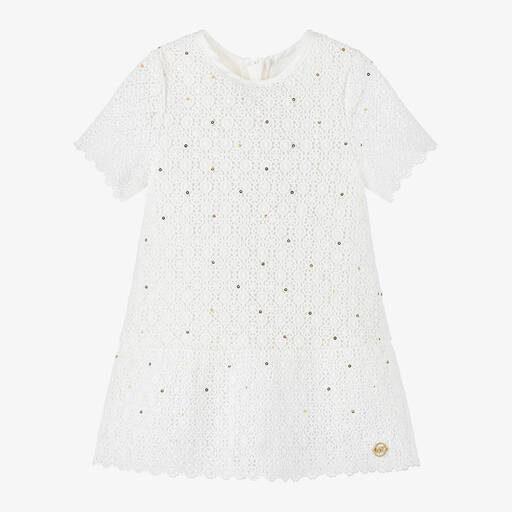 Michael Kors Kids-Girls Ivory Cotton Lace Dress | Childrensalon