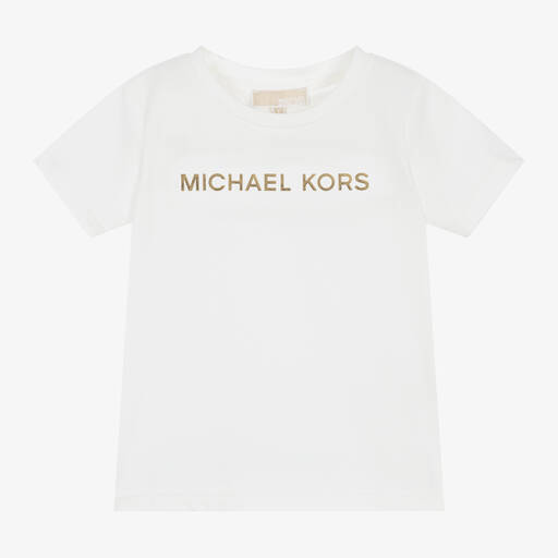 Michael Kors Kids-تيشيرت قطن عضوي جيرسي لون عاجي للبنات | Childrensalon