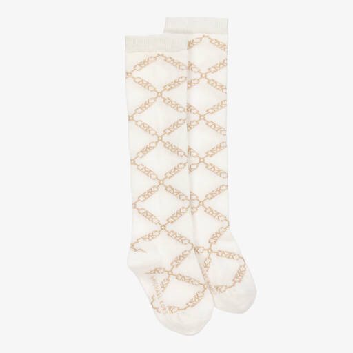 Michael Kors Kids-Girls Ivory & Gold Cotton Socks | Childrensalon