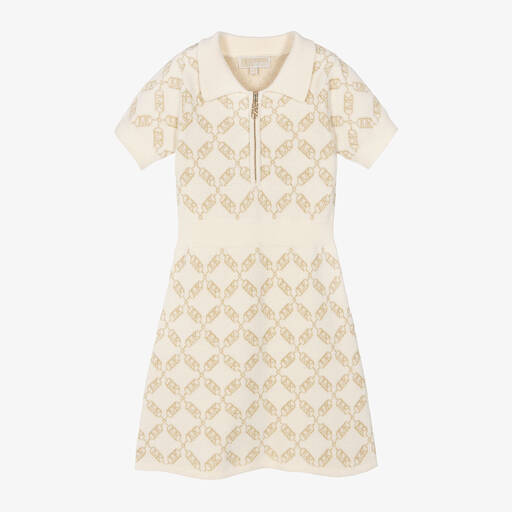 Michael Kors Kids-Girls Ivory MK Empire Logo Dress | Childrensalon