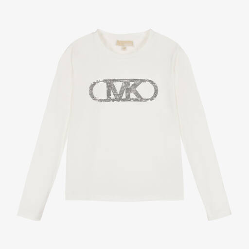 Michael Kors Kids-Girls Ivory Organic Cotton Sequin Top | Childrensalon