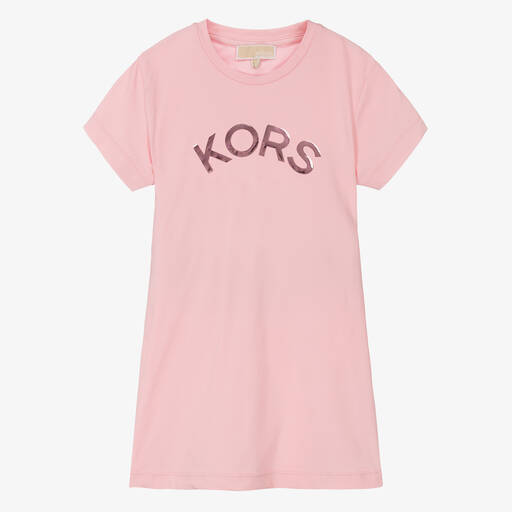 Michael Kors Kids-Girls Pink Cotton Jersey Logo Dress | Childrensalon