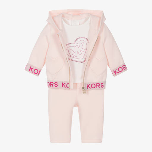 Michael Kors Kids-طقم بدلة رياضية جيرسي لون زهري فاتح بطبعة قلب | Childrensalon