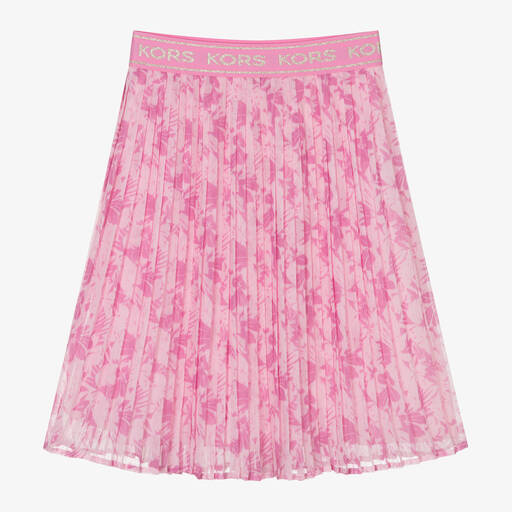 Michael Kors Kids-Girls Pink Pleated Floral Skirt | Childrensalon