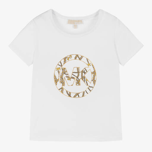 Michael Kors Kids-Weißes Baumwoll-T-Shirt für Mädchen | Childrensalon