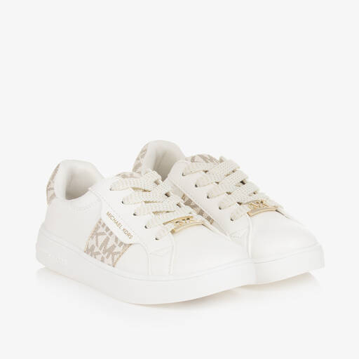 Michael Kors Kids-Girls White Faux Leather Lace-Up Trainers | Childrensalon