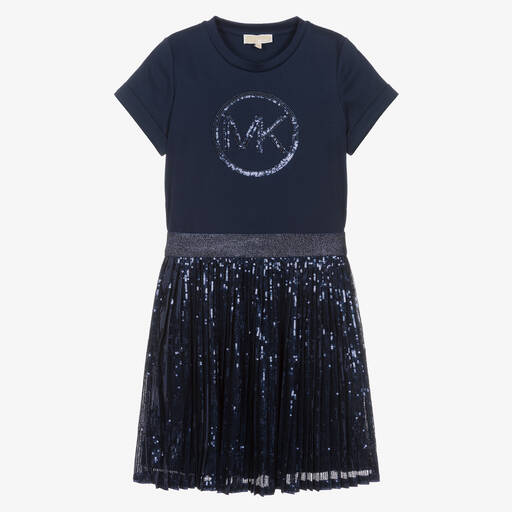 Michael Kors Kids-Teen Girls Blue Sequin Cotton & Tulle Dress | Childrensalon