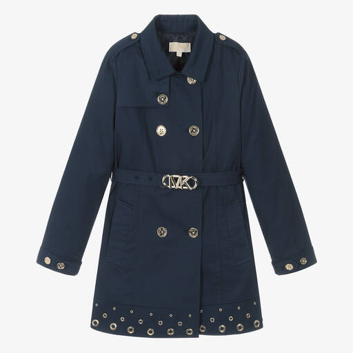 Michael Kors Kids-Teen Girls Navy Blue Cotton Trench Coat | Childrensalon