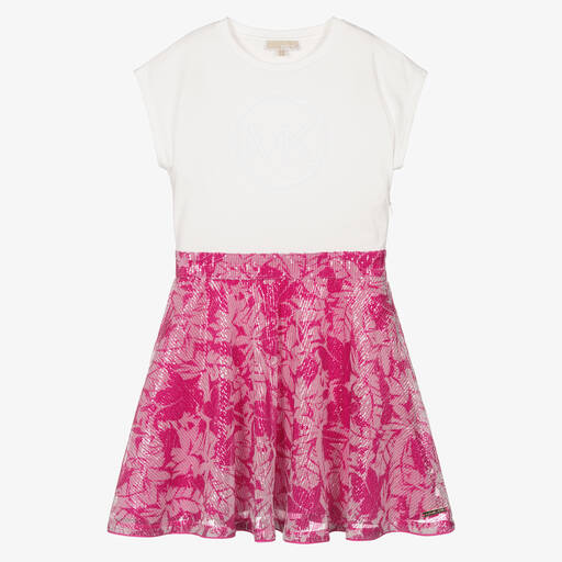 Michael Kors Kids-Teen Girls Pink & White Sequin Skater Dress | Childrensalon