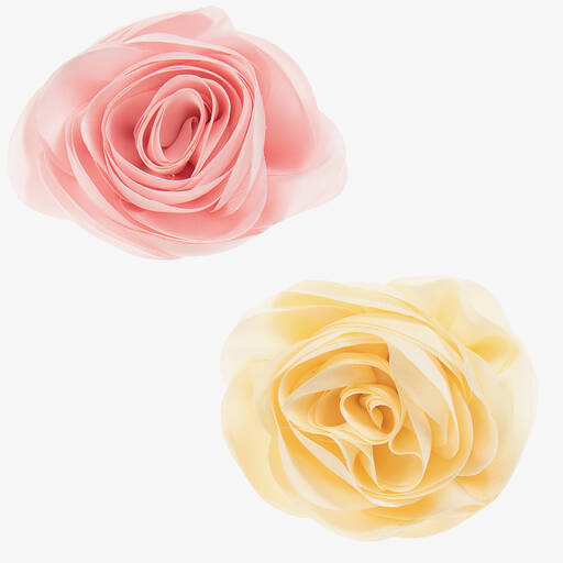 Milledeux-Girls Pink & Yellow Rose Hairclips (2 Pack) | Childrensalon