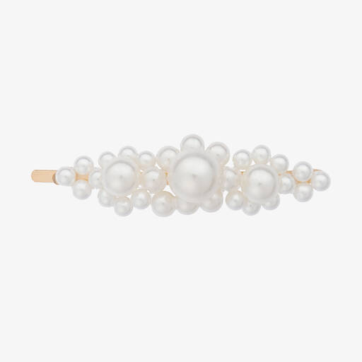 Milledeux-Barrette dorée à perles (8,5 cm) | Childrensalon