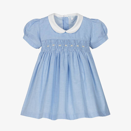 Mini-la-Mode-Blue Hand Smocked Cotton Dress | Childrensalon