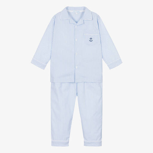 Mini-la-Mode-Blauer Baumwoll-Schlafanzug mit Streifen | Childrensalon