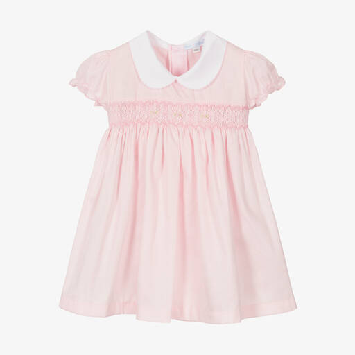 Mini-la-Mode-Robe rose en coton Pima à smocks fille | Childrensalon