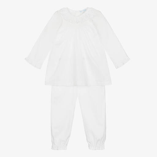 Mini-la-Mode-Weißer gesmokter Baumwoll-Schlafanzug | Childrensalon